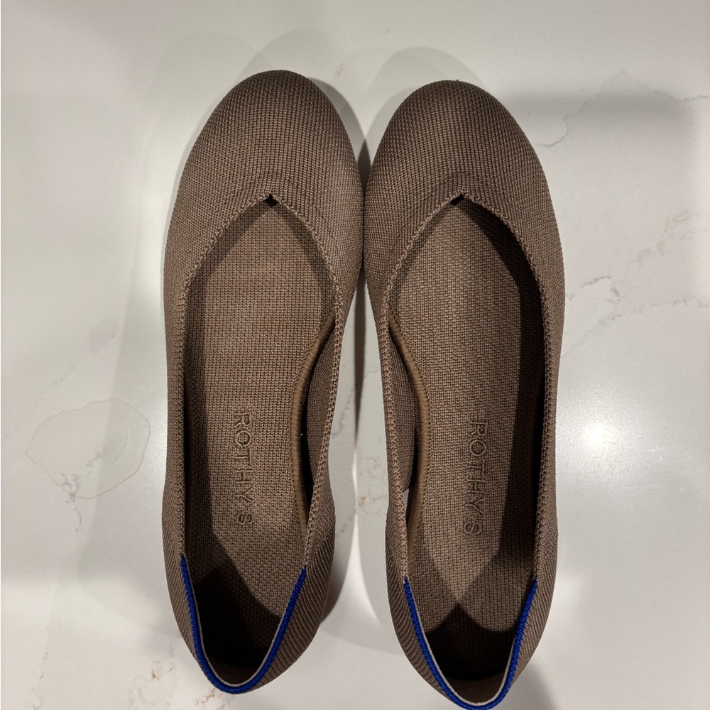 Rothy's Taupe Knit Ballet Flats with Blue Trim - Picture 2 of 3
